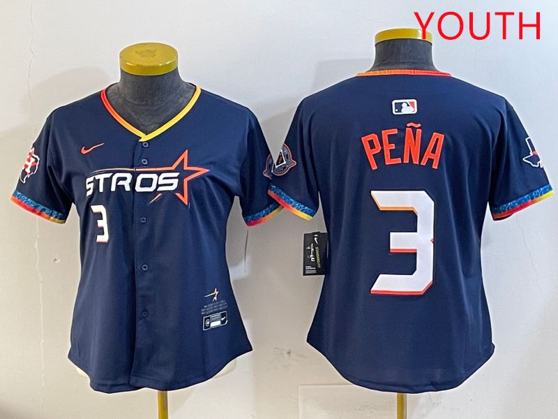 Youth Houston Astros #3 Pena Drak Blue Fourth generation Joint Name 2025 Nike MLB Jersey style 6->youth mlb jersey->Youth Jersey